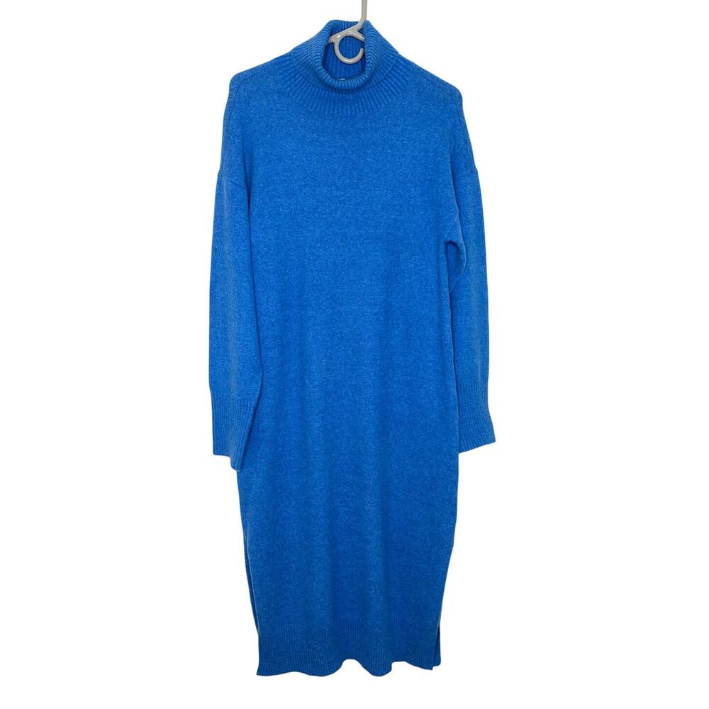 STYLUS Paradise Blue Long Sleeve Turtleneck Midi Dress Sz M Cozy Chic Casual